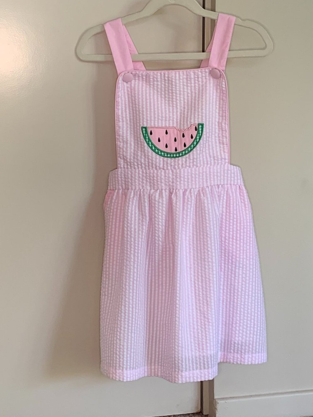 Stitchy Fish Girls Pink Seersucker Watermelon Dress Size 6